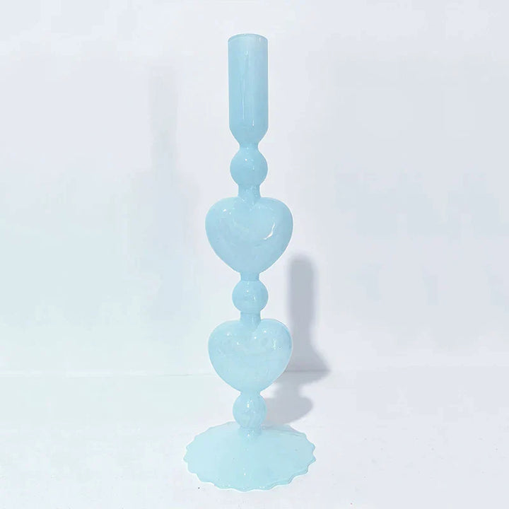 Skanto | Retro Taper Lysestake Rød Hjerteformet Glass Lysestake Bryllup Borddekorasjon Hjem Fest Glass Vase Dekor