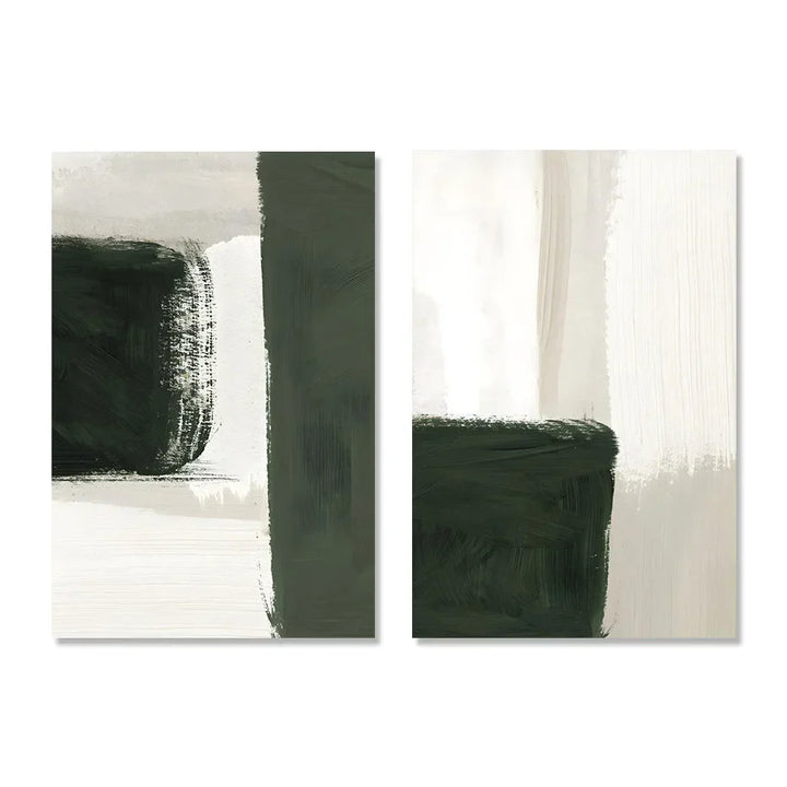Modern Abstract Green Beige White Brushstroke Canvas Prints Nordic Wall Art for Modern Living Room Home Decor Artwork | Skanto