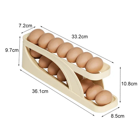 Norvo | Automatisk rullende eggreolholder - Kjøleskap-eggdispenser og organizer-boks for kjøkkenoppbevaring