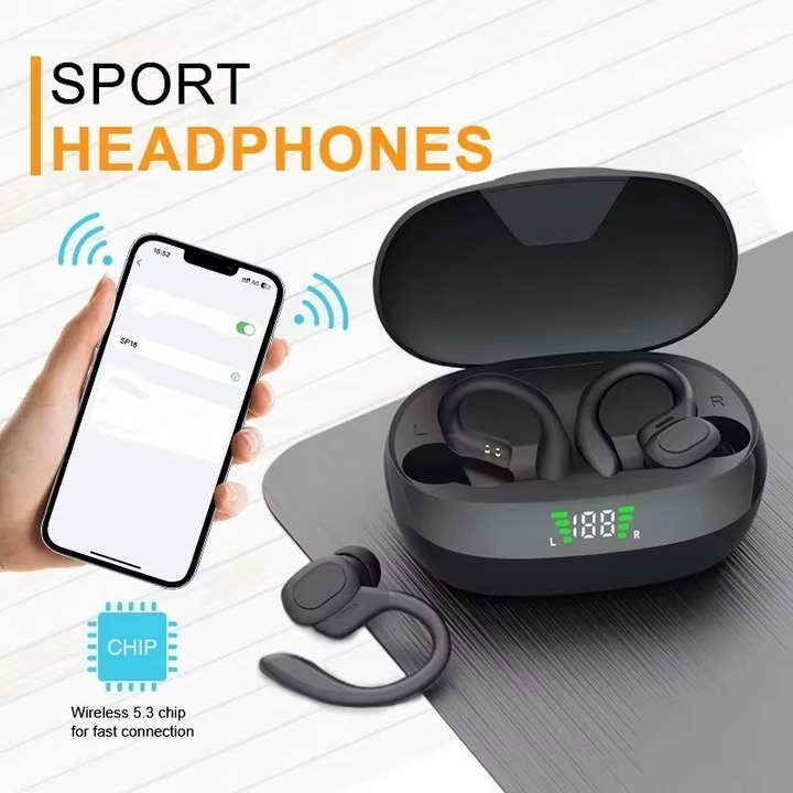 SP16 True Wireless Ohrbügeln, wasserdichte Sportkopfhörer med mikrofon og HiFi-stereo-lyd