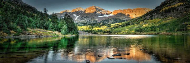 Mountain Lake Forest Wilderness Wall Art Large Format Canvas Prints Wide Landscape Above Sofa or Bed | Skanto