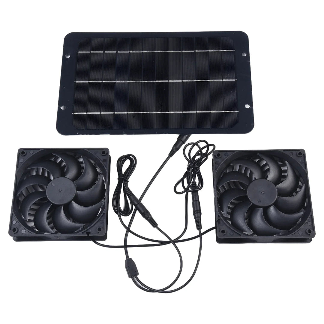 Skanto | AirSol Duo Ventilasjonssystem | Solcelledrevne dual avtrekksvifter | 10W | For drivhus, dyrestall og utendørsbruk