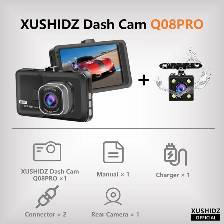 Skanto | Q08 1080P Dash Cam med G-sensor - 170° Vidvinkelobjektiv & Super Nattseing