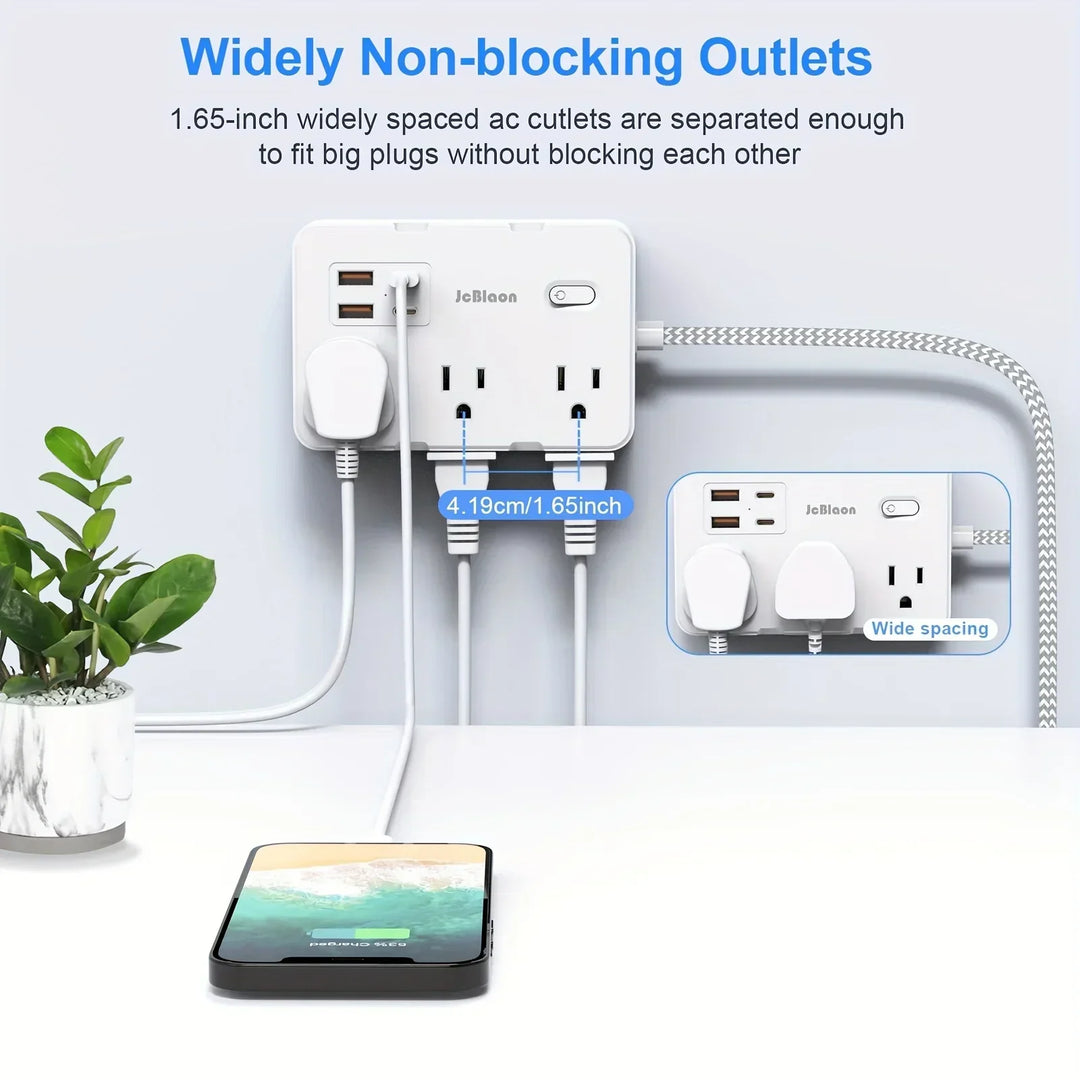 Smart home strømledning med USB hurtigopplading | US-plugg AC-utgang med vevd forlengelseskabel og nettverksfilter | Skanto