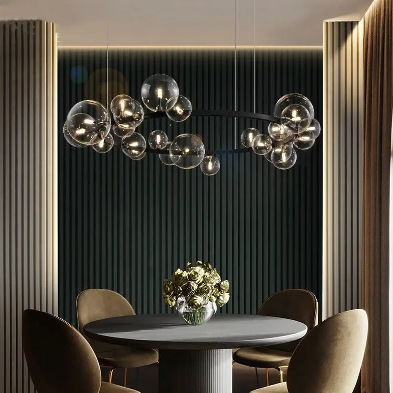 Skanto | Moderne Kreativ Metall Kandelaber Belysning: 7/10 Klare Glassbobler, Lang Rund Design med G9 Lysarmatur