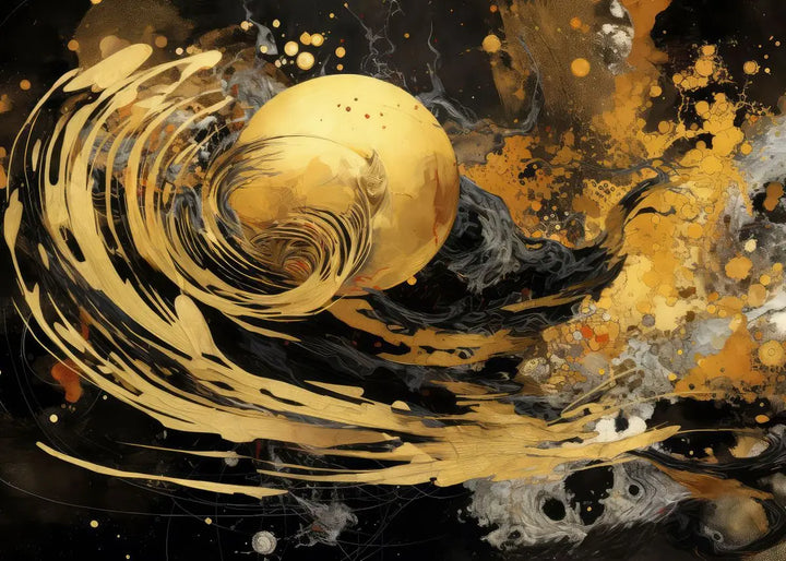 Modern Fluid Geometry Black Gold Abstract Wall Art Fine Art Canvas Prints Pictures For Living Room Dining Room Home Office Decor | Skanto