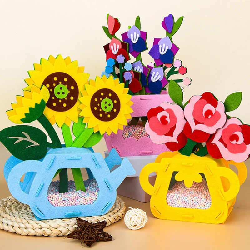 Håndlaget Montessori Blomsterhåndverkssett - DIY Fargerike Blomsterpottelekler for Barn, Kreativ Tidlig Læringsgave