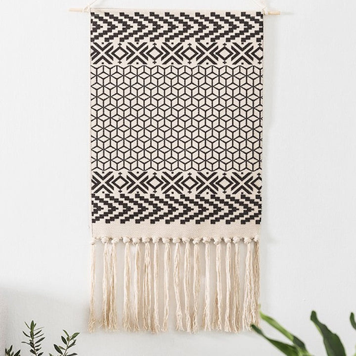 Skanto | Bohemsk Veggteppe, Makramee Vegghengende, Hjemmedekorasjon, Bomull Lin Tassel, Håndlaget, Vevd, Geometrisk Lærred Kunst, Bakgrunns Veggtepper