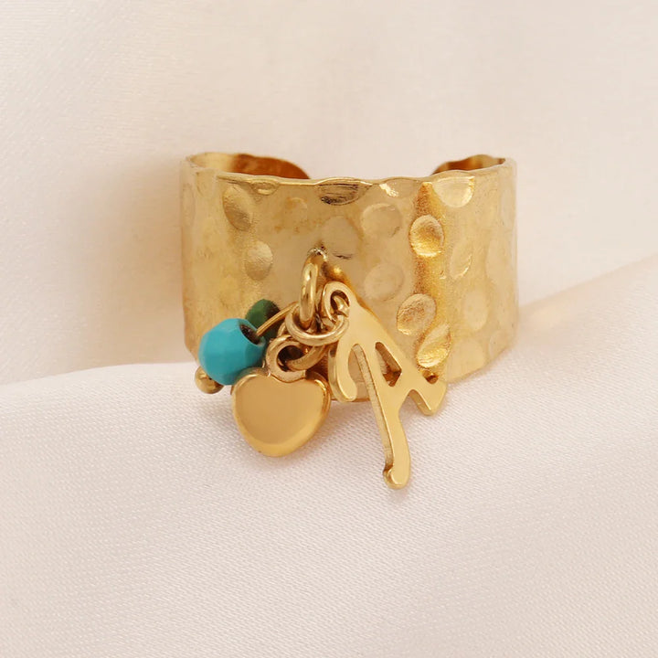 Skanto | Dainty Justerbar Bokstav Initial & Hjerte Vedhengt Ring