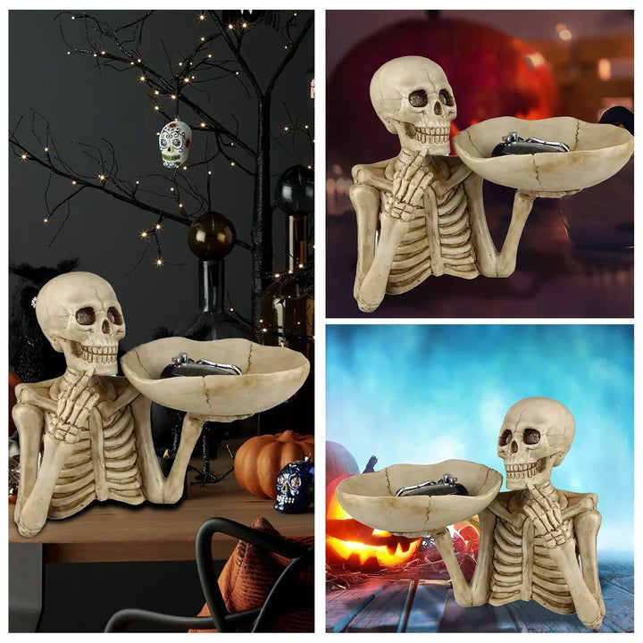 Skanto | SkullServe | Hodeskalle Dekorasjonstallerken laget av Harpiks | Gothic & Halloween Akcent | Allsidig Bruk