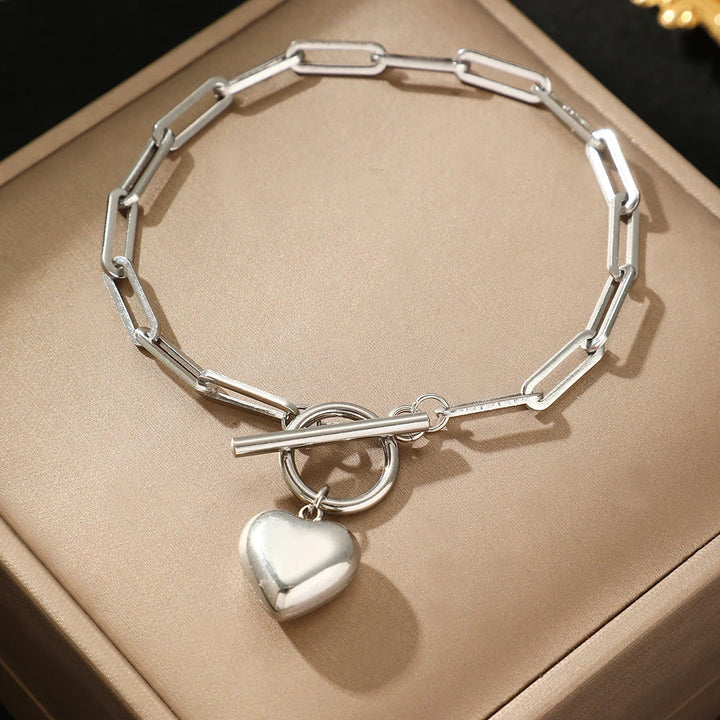 Skanto | Moderne Papirklips Bar Spenne Hjerte Armbånd