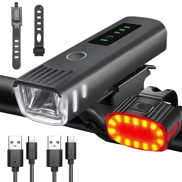 Skanto | USB Oppladbart Sykkel Front- og Baklys Sett med LED Hodelykt for Nattsykling