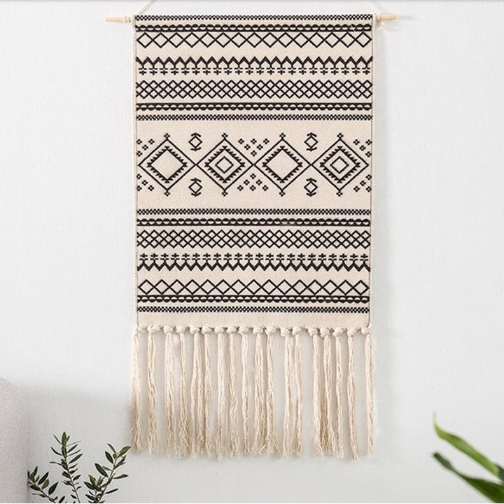 Skanto | Bohemsk Veggteppe, Makramee Vegghengende, Hjemmedekorasjon, Bomull Lin Tassel, Håndlaget, Vevd, Geometrisk Lærred Kunst, Bakgrunns Veggtepper