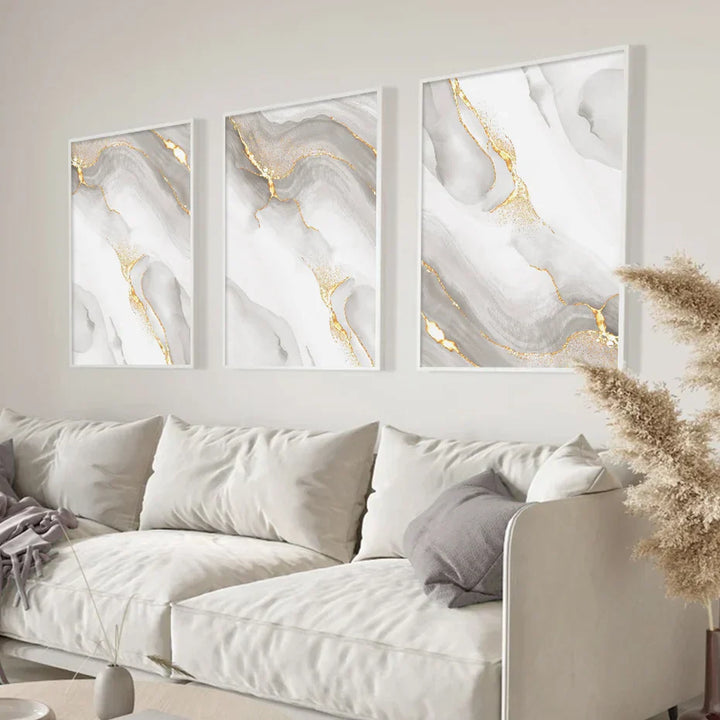 Light Luxury Golden Gray Marble Print Wall Art Quality Canvas Posters Abstract Minimalist Pictures For Modern Living Room Decor | Skanto