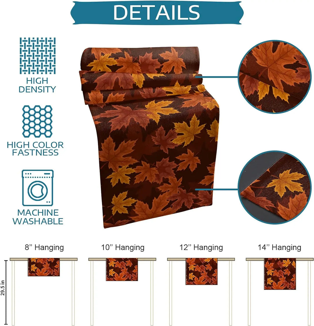 Skanto | Autumna LeafRunner Bordløper Lin | Lønnblad Høst Dekor | Vaskbar & Holdbar | 150–200 × 33 cm