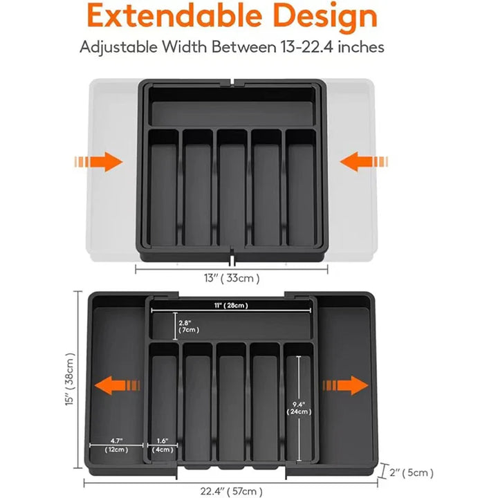 Skanto | Modulora Bestikkskuffinnsats | Utvidbar Bestikkorganisator | Justerbart Lagringssystem laget av PP | 38×35 cm