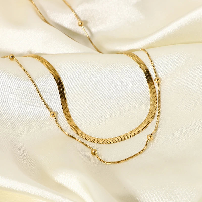 Skanto | 14k Herringbone & Satellite Chain Necklace Stack