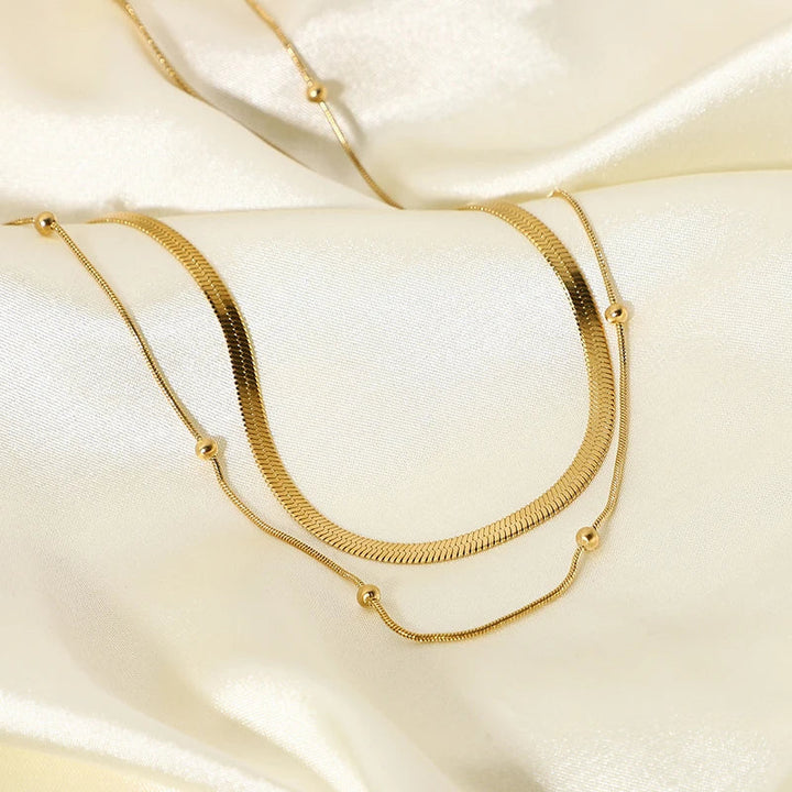Skanto | 14k Herringbone & Satellite Chain Necklace Stack