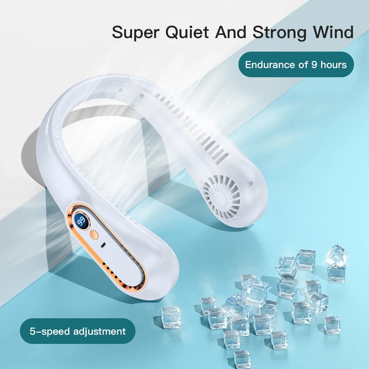 Bærbar Mini Bladeless Nakkerkventilator med Digitalt Display - USB-oppladbar Luftkjøler for Nakke, Håndfri Kjøleopplevelse | Skanto