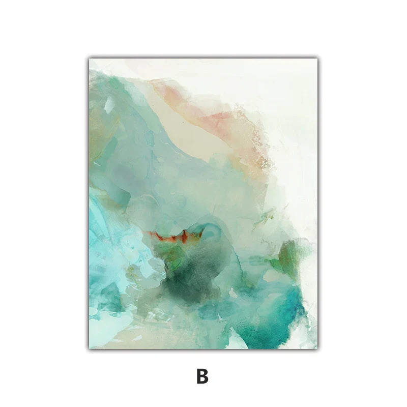 Ethereal Whispers Teal Emerald Aquamarine Abstract Wall Art Fine Art Canvas Prints Nordic Images for Modern Apartment Living Room Decor | Skanto