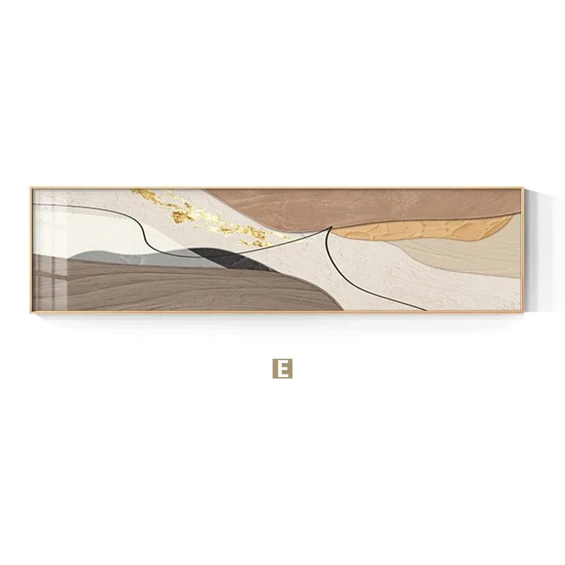 Modern Abstract Wide Format Wall Art Neutral Colors Flowing Lines Fine Art Canvas Prints Pictures for Above Sofa Art for Above Bed | Skanto