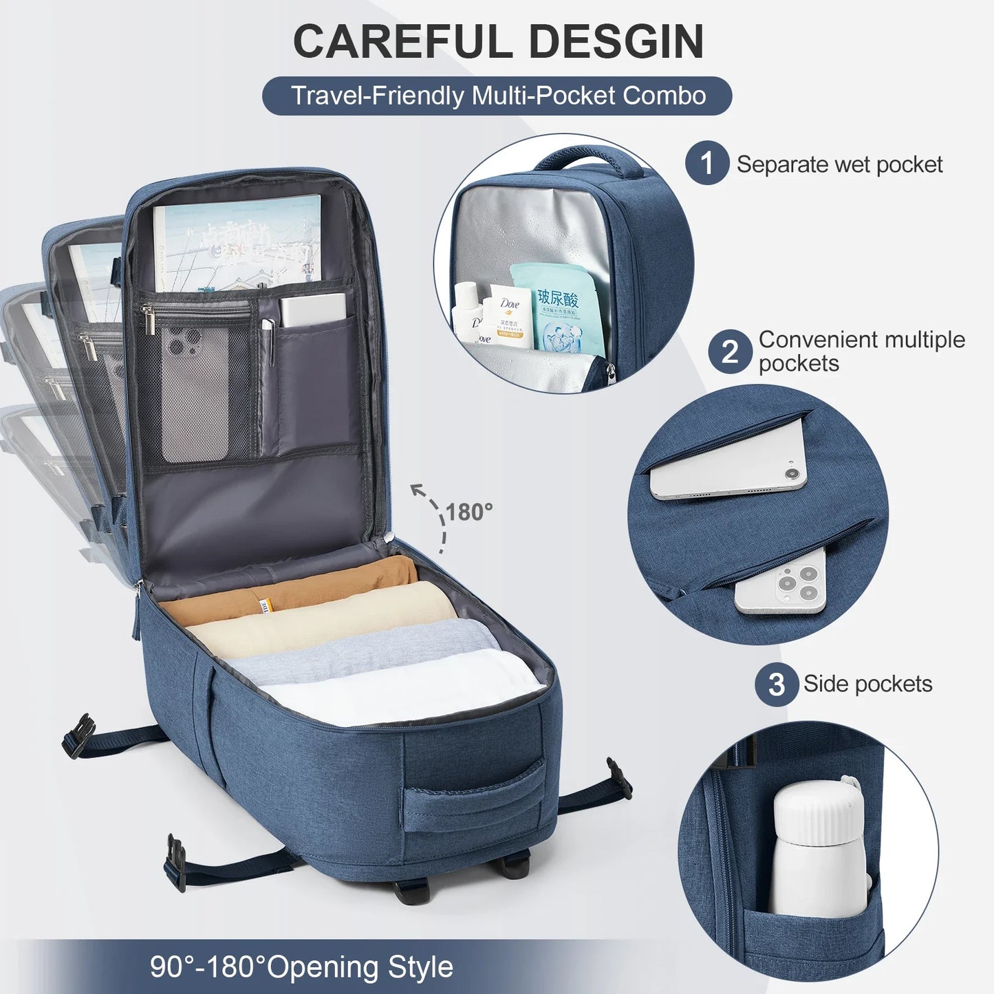 Norvo | Reise Ryggsekk Travomate | Vanntett & Allsidig | 15.6" Laptoprom | Stor Kapasitet med Fukt-Tørr Separasjon