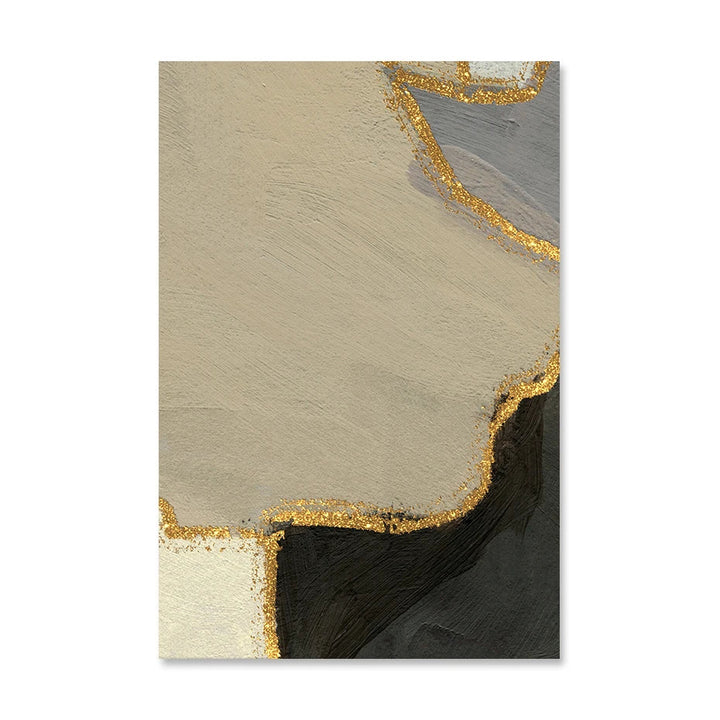 Abstract Color Block Wall Art Black Gray Beige Golden Canvas Print Pictures for Modern Apartment Living Room Contemporary Home Decor | Skanto
