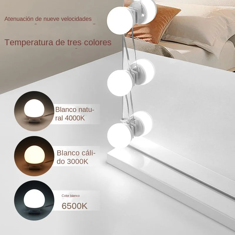 Skanto | Glamora | LED Makeup Speil Lys Sett | 10 Hollywood-Stil Lamper | USB, Dimmbar & 3 Fargemodi
