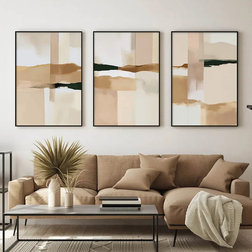 Neutral Color Block Beige Black Wall Art Fine Art Canvas Prints Modern Abstract Pictures for Living Room Bedroom Art Decor | Skanto