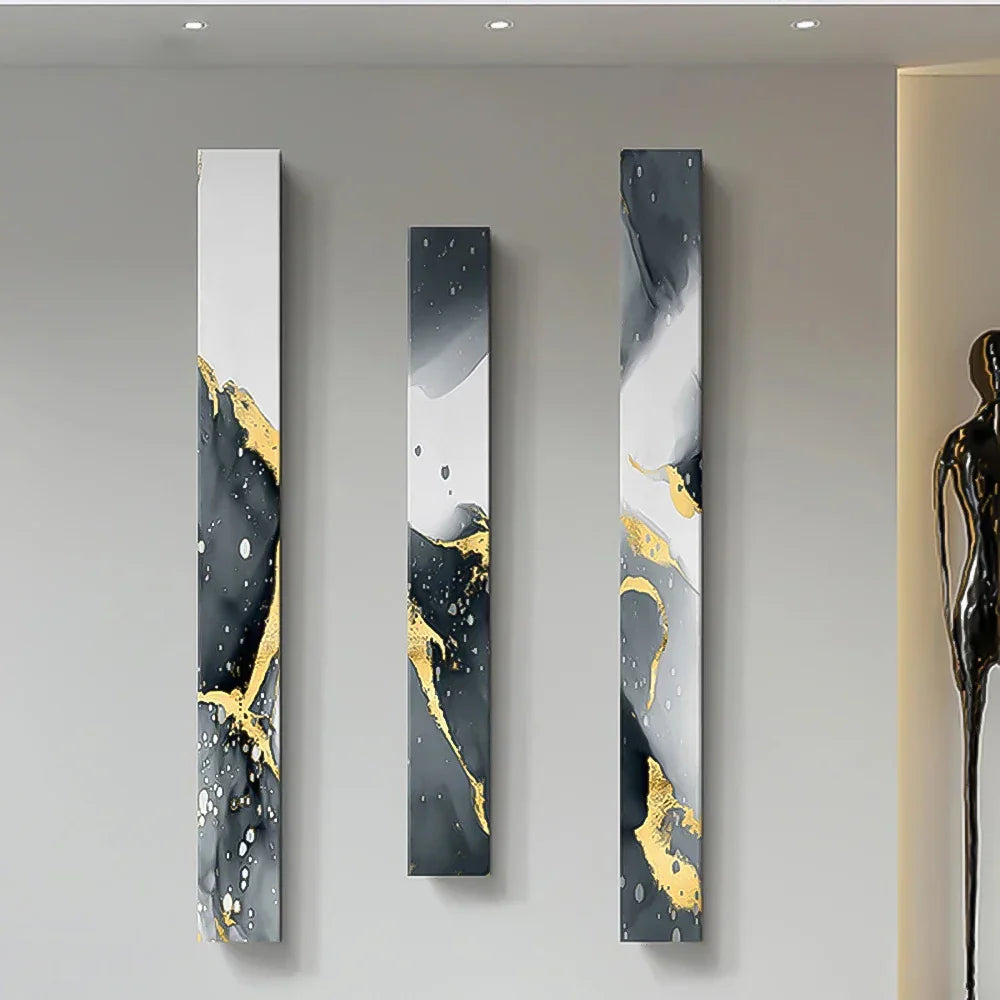 Abstract Gray Fluid Marble Wall Art Fine Art Canvas Print Tall Vertical Slim Format Pictures for Modern Loft Apartment Living Room Office Decor | Skanto