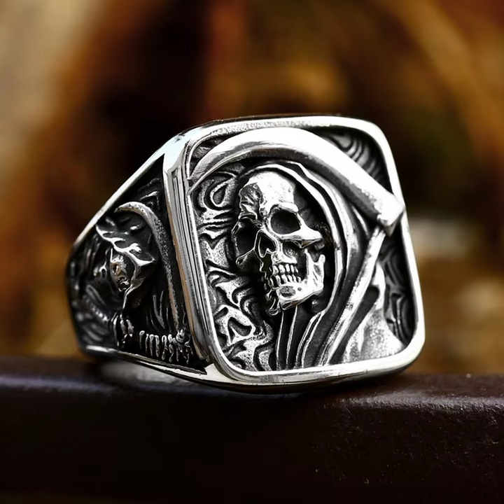 Skanto | Grim Reaper Hodeskalle Ring for Menn, Rustfritt Stål Punk Biker Smykker