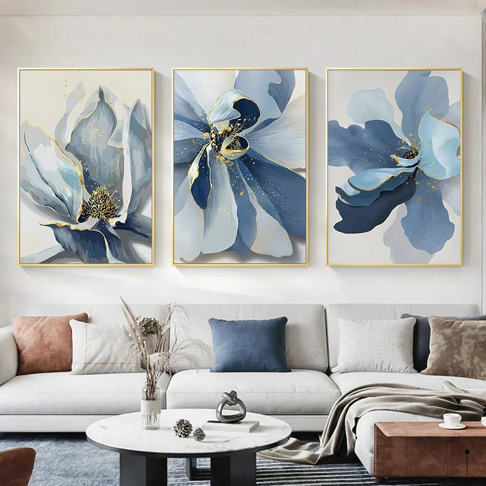 Big Blue Petal Floral Wall Art Fine Art Canvas Prints Modern Botanical Abstract Pictures For Living Room Bedroom Dining Room Art Decor | Skanto