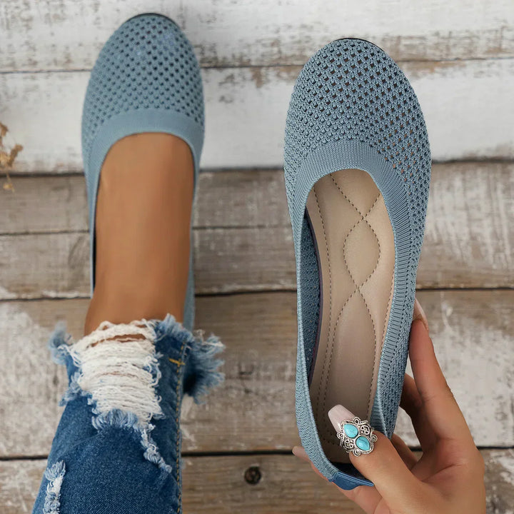 Skanto | Kvinner Rundtå Flat Sko Solid Farge Strikket Tøfler Casual Pustende Ballett Flats Kvinner Flat Sko Loafers Kvinner