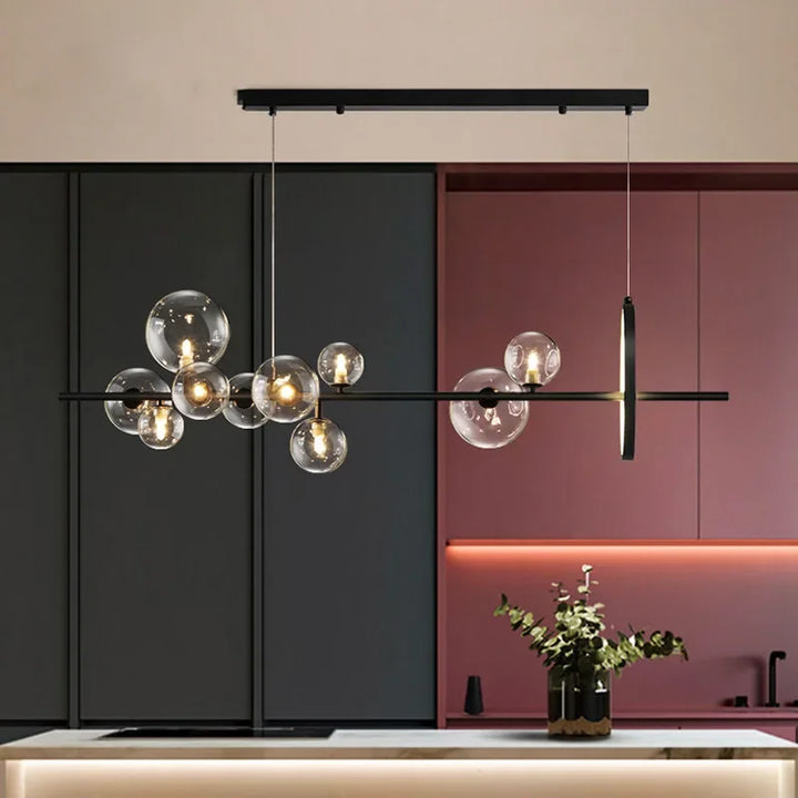 Skanto | Moderne Kreativ Metall Kandelaber Belysning: 7/10 Klare Glassbobler, Lang Rund Design med G9 Lysarmatur