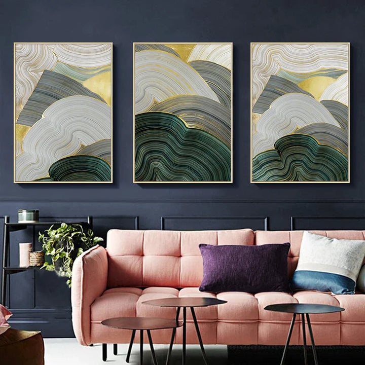 Green Beige Gray Fluid Swirls Abstract Wall Art Fine Art Canvas Prints Pictures For Modern Apartment Dining Room Living Room Art Decor | Skanto