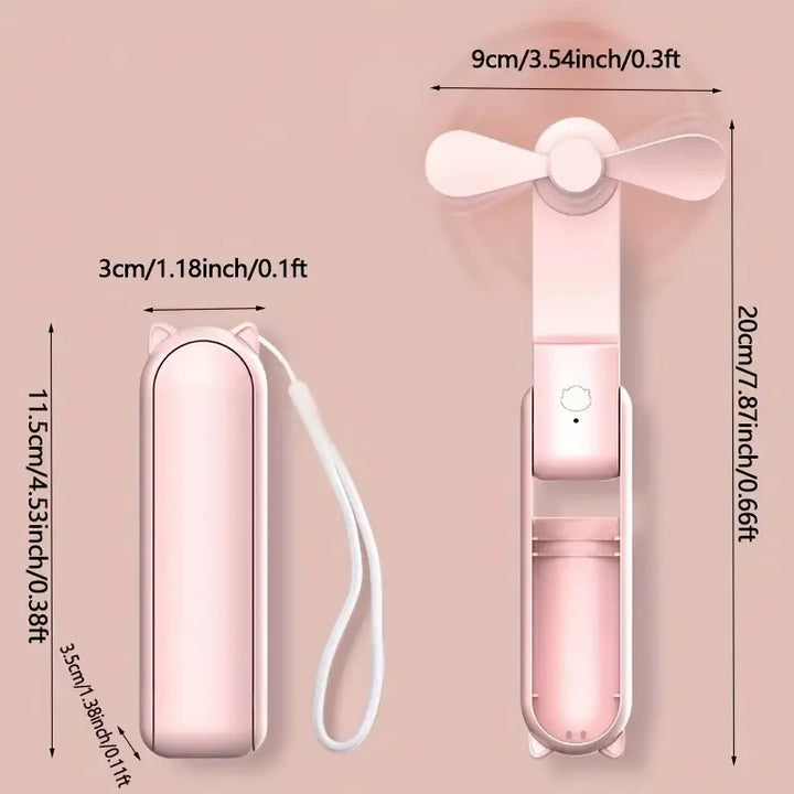 Sammenleggbart Mini-Håndvifte med Powerbank og Håndleddsbånd – FrisMee 2-i-1 | Skanto