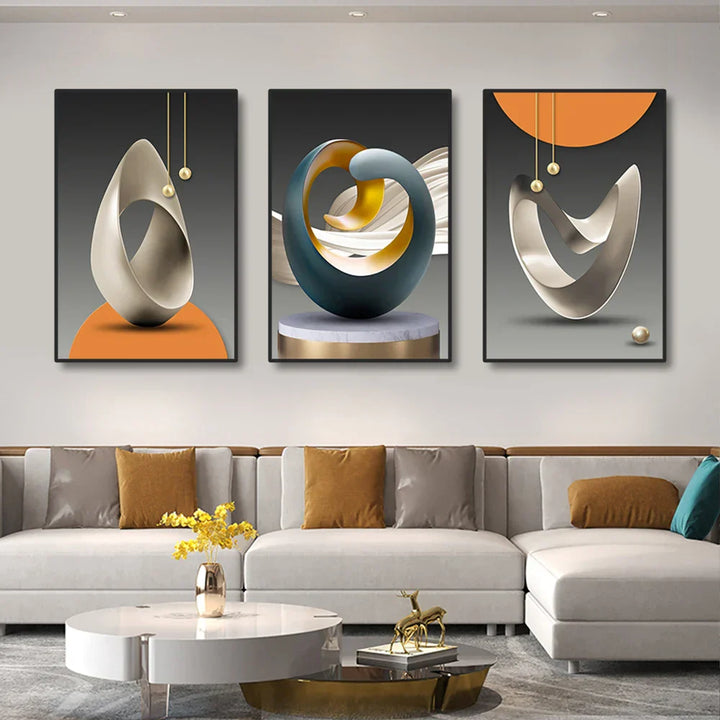 3-Piece Modern Aesthetic Abstract Still Life Wall Art Fine Art Canvas Prints Pictures for Luxury Loft Apartment Living Room Dining Room Art Decor | Skanto