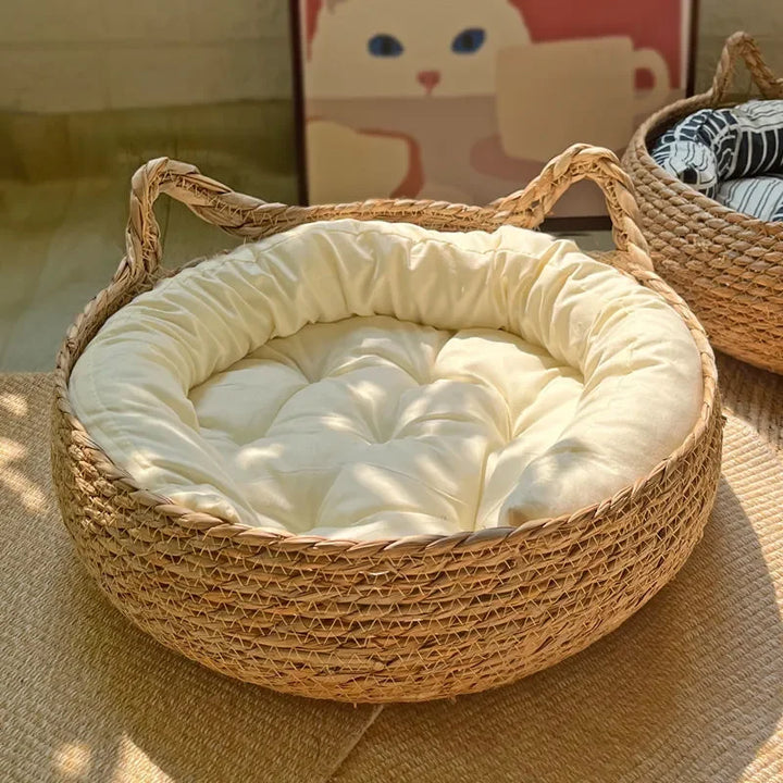 Rattan kattekurv håndlaget & vaskbar Skanto