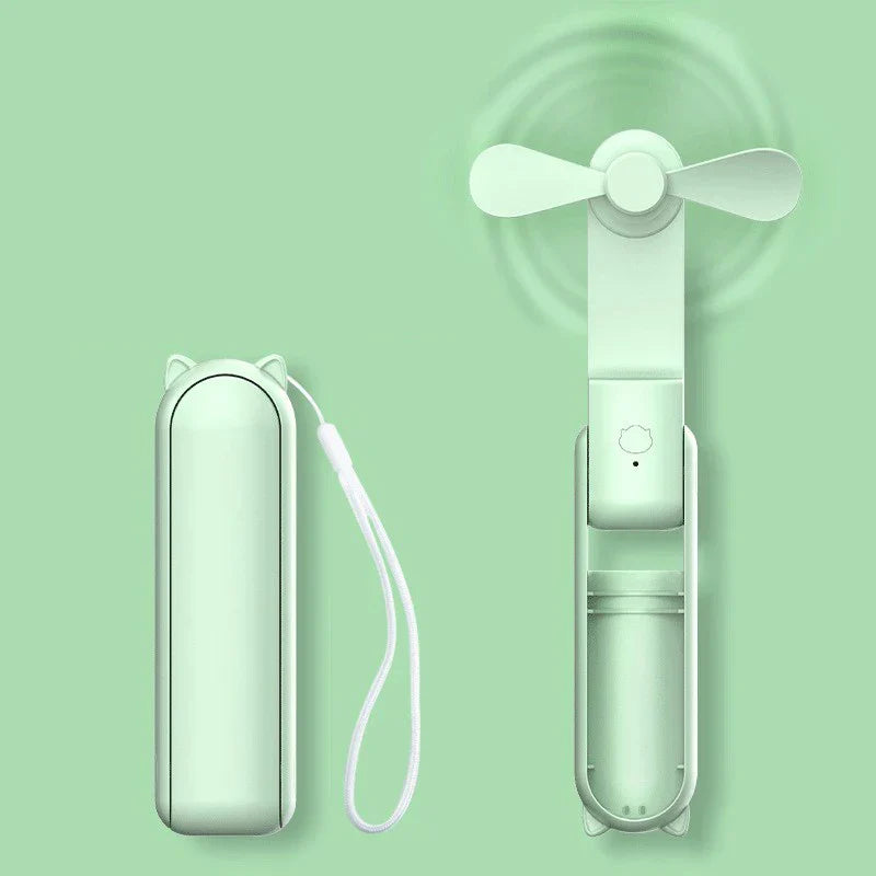 Sammenleggbart Mini-Håndvifte med Powerbank og Håndleddsbånd – FrisMee 2-i-1 | Skanto
