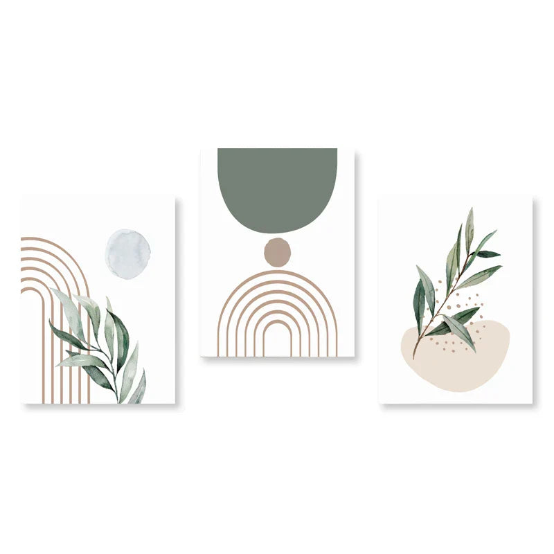 Set of 3 Modern Abstract Bohemian Minimalist Geometric Wall Art Fine Art Canvas Prints Posters Pictures For Living Room Decor | Skanto