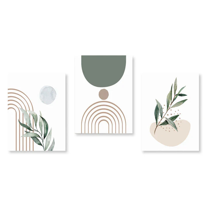 Set of 3 Modern Abstract Bohemian Minimalist Geometric Wall Art Fine Art Canvas Prints Posters Pictures For Living Room Decor | Skanto