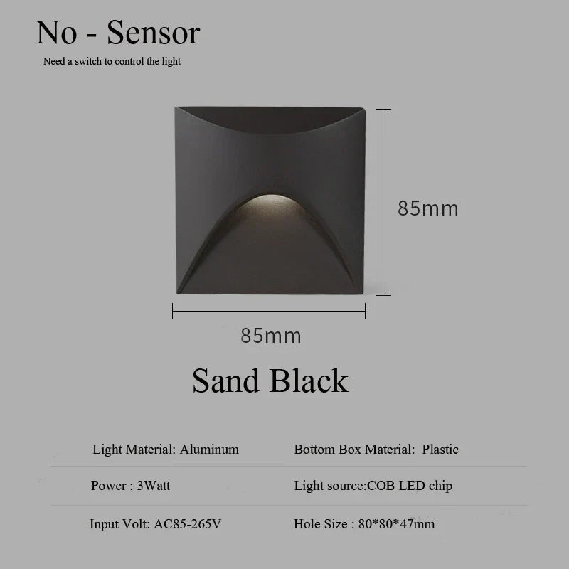 Norvo | Moderne vanntett IP65 LED innfelt vegglampe for utendørs belysning - 3W innebygd trinn- og trapp-balkongportal lys