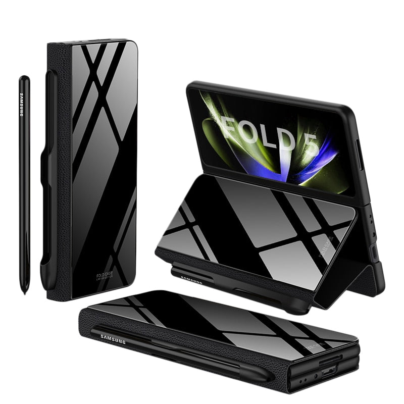 Skanto | Støtbestandig Rustningssak Glassdeksler Stativ Sett Inn Kort Lærsak for Samsung Galaxy Z Fold 5/4