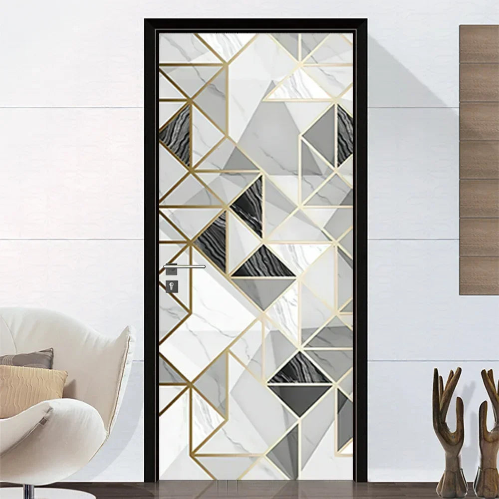 Modern Abstract Pearl Geometric Door Sticker Mural Removable PVC Vinyl Peel N Stick Wall Art Mural Sticker for Indoor Doors Creative DIY Home Deco | Skanto
