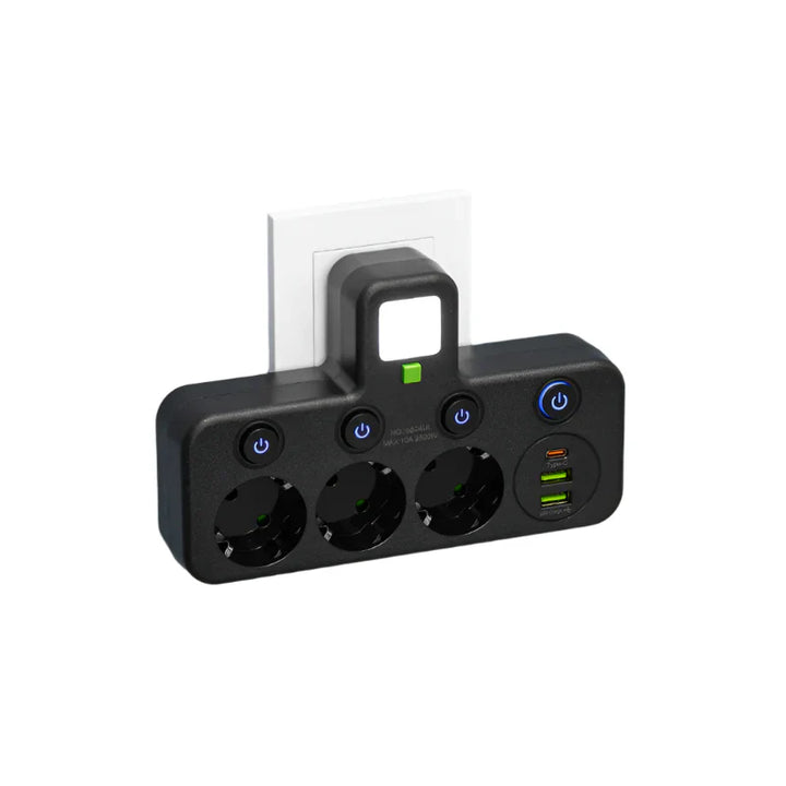 Skanto | VOLTRIQ ProLine Strømfordeler med Flere Utganger, USB Type-C og Overspenningsbeskyttelse