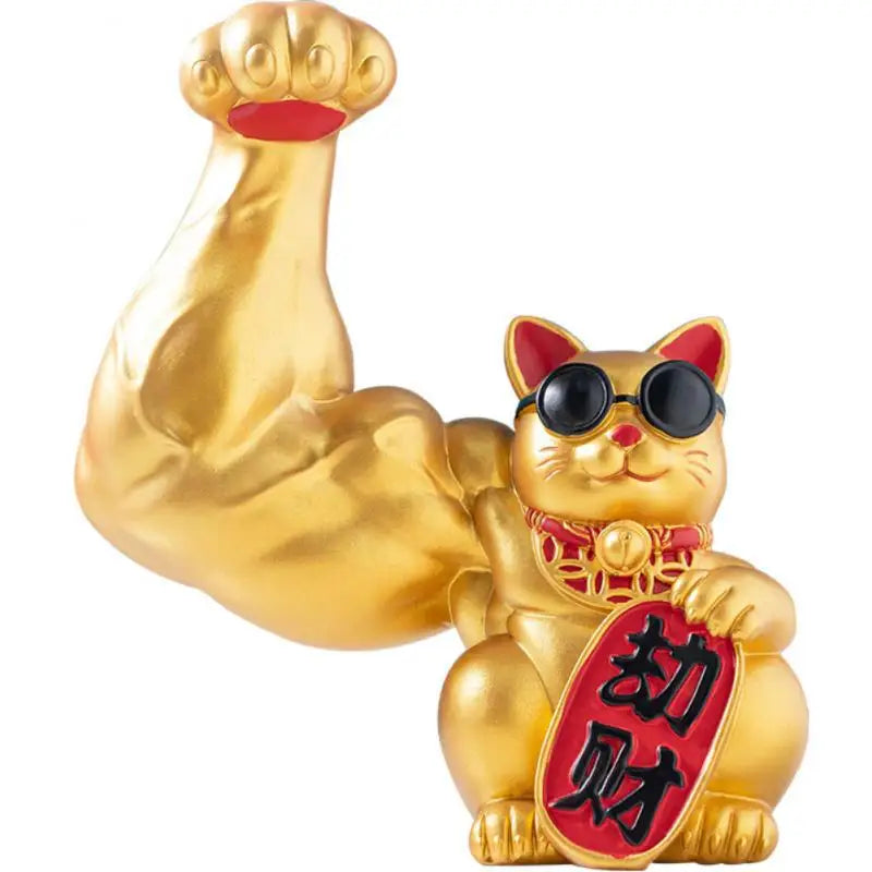 Skanto | Stor hånd, glad rikdom, vinkende katt, gullfarget vinkende håndkatt, hjemmeinnredning, velkomment vinkende katt, skulptur, statue, dekor, bilornament, butikkgave