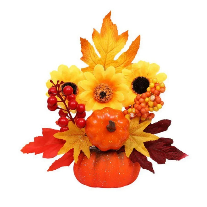 Skanto | Høstmagi | Dekorativ gresskar med kunstige blomster | 25–30 cm | Høst- og Halloween-dekor