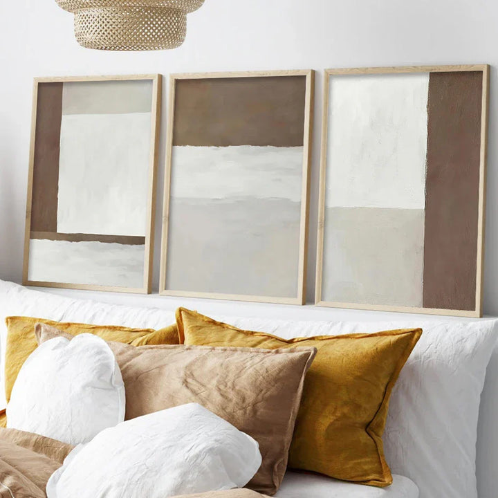 Abstract Brown Gray Beige Minimalist Geometric Wall Art Fine Art Canvas Prints Neutral Color Pictures for Modern Living Room Home Decor | Skanto