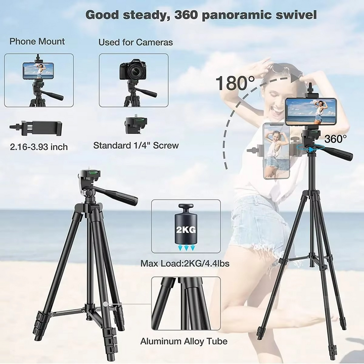 Skanto | Universelt lett stativ med Bluetooth-fjernkontroll for smarttelefoner og DSLR-kameraer