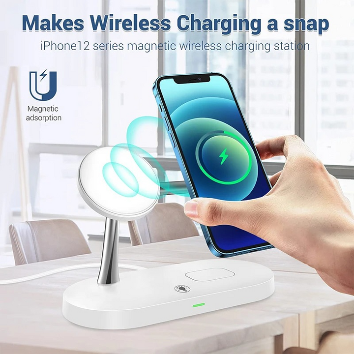Skanto | Magnetisk 3 i 1 Trådløs Ladestasjon - Hurtiglader for iPhone, Apple Watch & AirPods